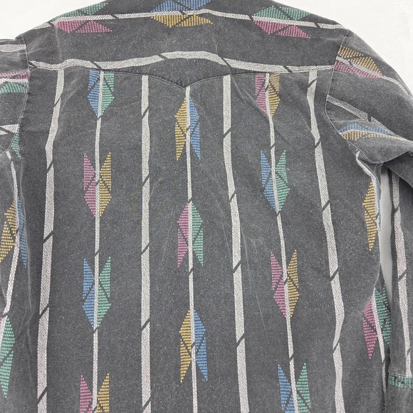 VTG Wrangler Western Shirt Aztec Geometric Button Up Shirt Sz Lg FADED WORN - Picture 12 of 13